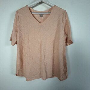 Chico's Womens Blush Peach V-Neck Mitered Texture Knit Top Size 3, XL New $59